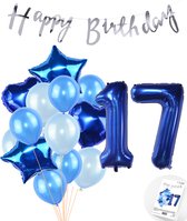 Snoes Ballons 17 Years Party Package - Décoration - Set d'anniversaire Mason Blauw Number Balloon 17 Years - Ballon à l'hélium