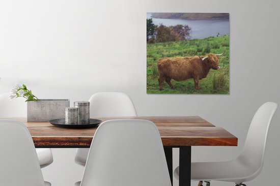 Peinture sur toile Highlander écossais - Herbe - Water - Animaux - 50x50 cm - Décoration murale