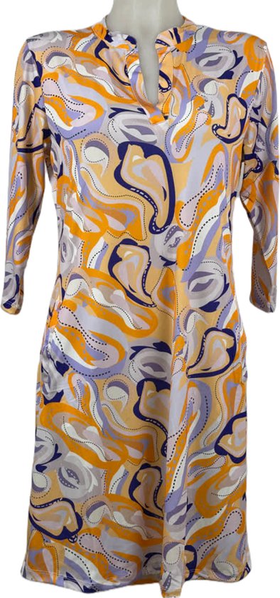 Angelle Milan – Travelkleding voor dames – Geel/Lila Jurk – Ademend – Kreukherstellend – Duurzame jurk - In 5 maten - Maat XXL