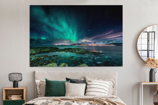 Peintures sur toile Aurores boréales - Lac - Norvège - 150x100 cm - Décoration murale