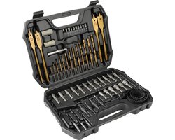 62pcs Boor Set & Case, HSS Boor Bits, steen boor Bits, Hout Boor Bits, platte boor Bits, Socket moersleutel inserts, Titanium gecoat, duurzaam
