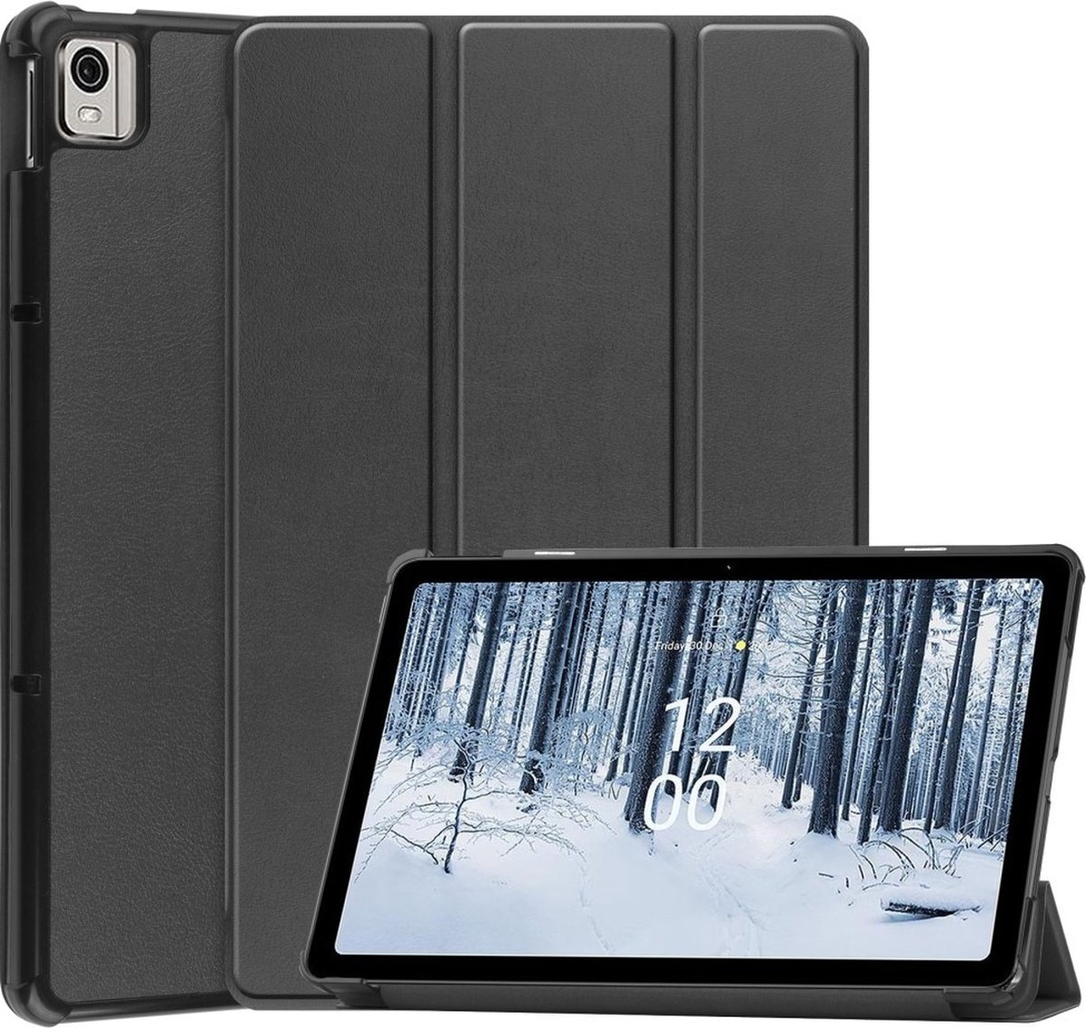 Tablethoes geschikt voor Nokia T21 Hoesje - Tri-Fold Book Case met Wake/Sleep - Zwart