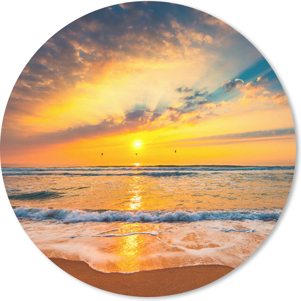 Muismat rond 40x40 cm - Mousepad Zonsondergang - Strand - Zee - Wolken - Oranje - Ronde muismatten