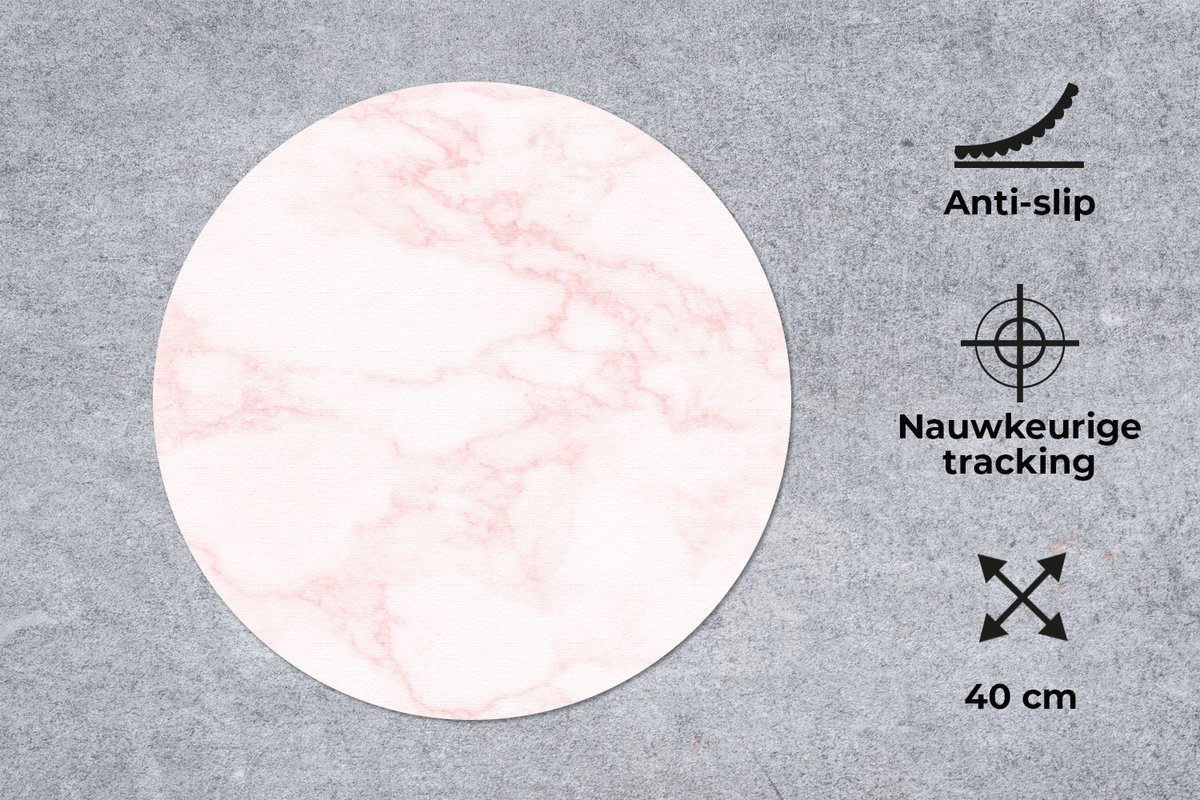 Muismat rond 40x40 cm - Mousepad Marmer - Textuur - Roze - Chic - Ronde muismatten
