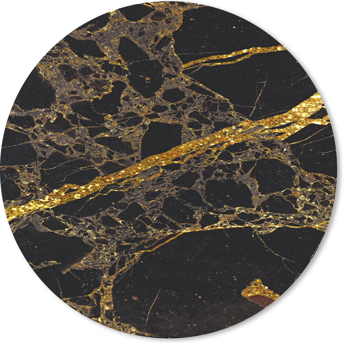 Muismat rond 40x40 cm - Mousepad Marmer - Goud - Zwart - Glitters - Ronde muismatten