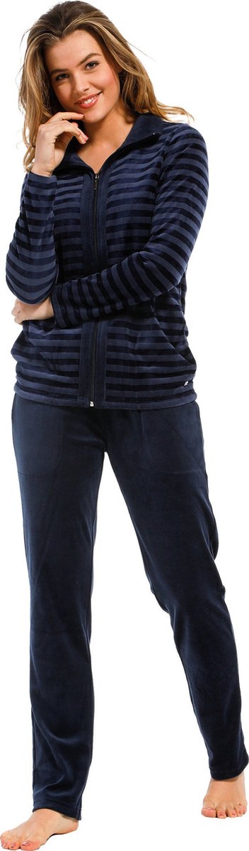 Pastunette Luxe huispak dames Velours met rits - Dark Blue - Nos - 38 - Blauw op Prijzenvolger.com