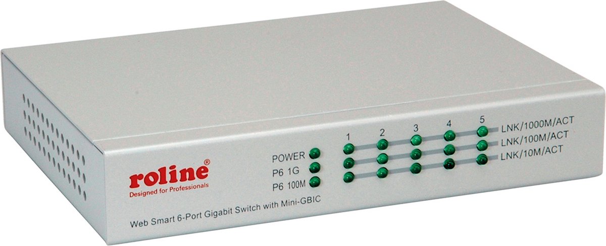 ROLINE Gigabit Ethernet Switch 6 poorten (5x 10/100/1000 + 1x SFP)