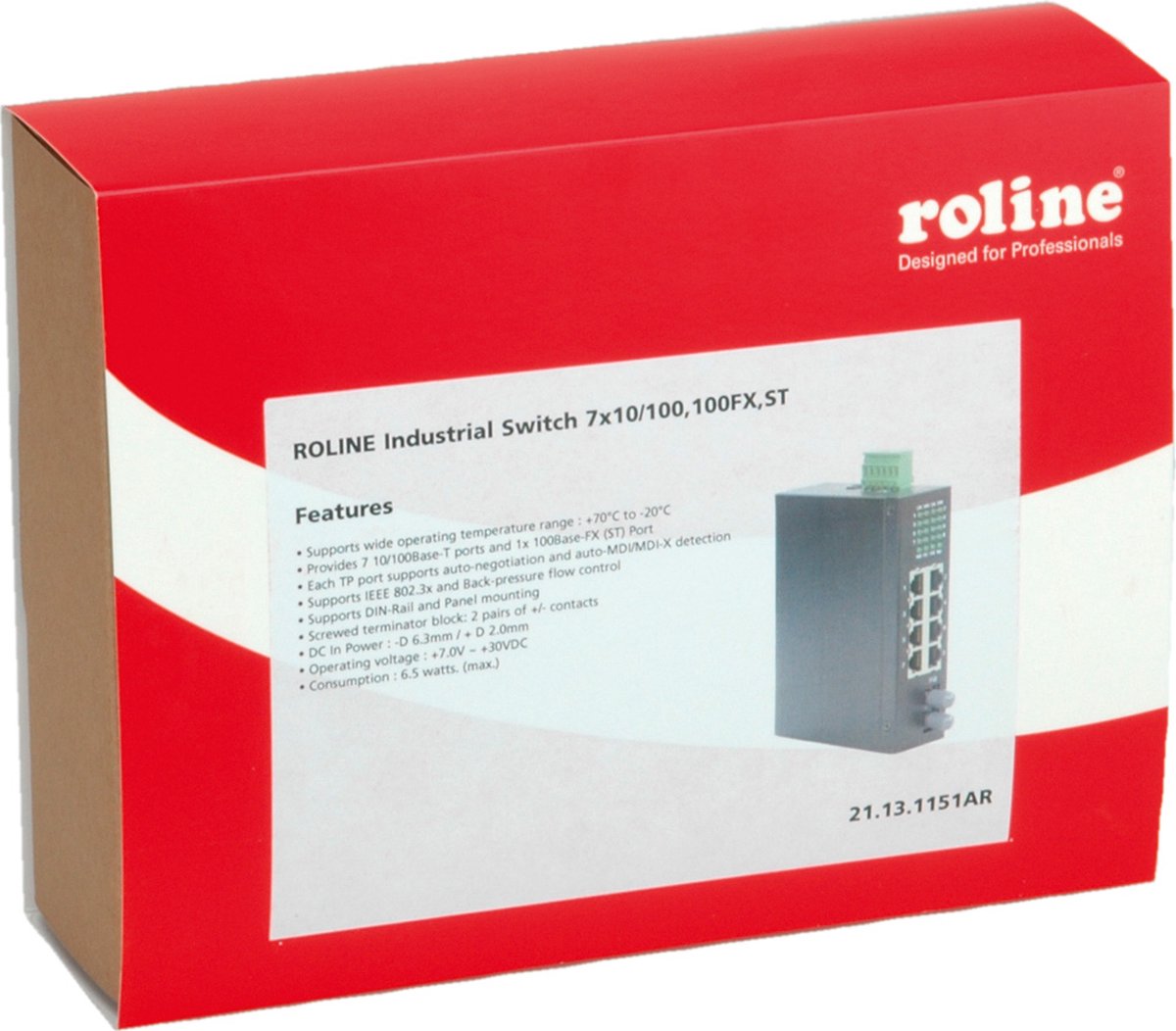 ROLINE Industriele Switch 7x RJ-45, 1x ST, unmanaged