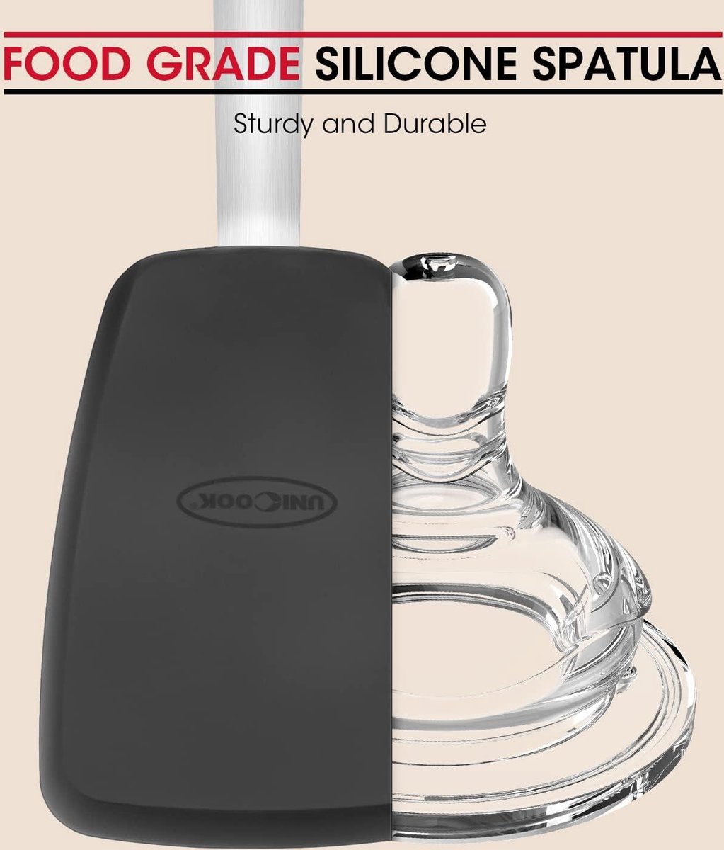 Siliconen spatel, 2 stuks, anti-aanbaklaag, hittebestendig, siliconen spatels voor koken van vis, pannenkoeken, eieren, pizza, BPA-vrij (zwart