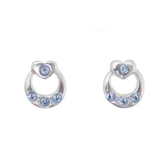 Behave – Boucles d'oreilles – Boucles d'oreilles' oreilles petit cœur en argent sterling avec pierres en cristal bleu Aqua
