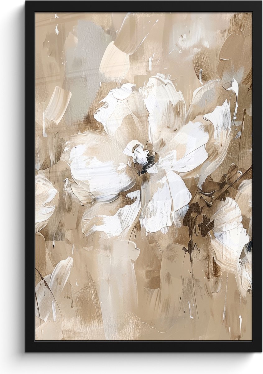 FrameYourWall Poster in lijst - Fotolijst 40x60 cm - Posters - Bloemen - Beige - Abstract - Modern - Posterlijst zwart - Decoratie - Wanddecoratie woonkamer - Muurdecoratie slaapkamer