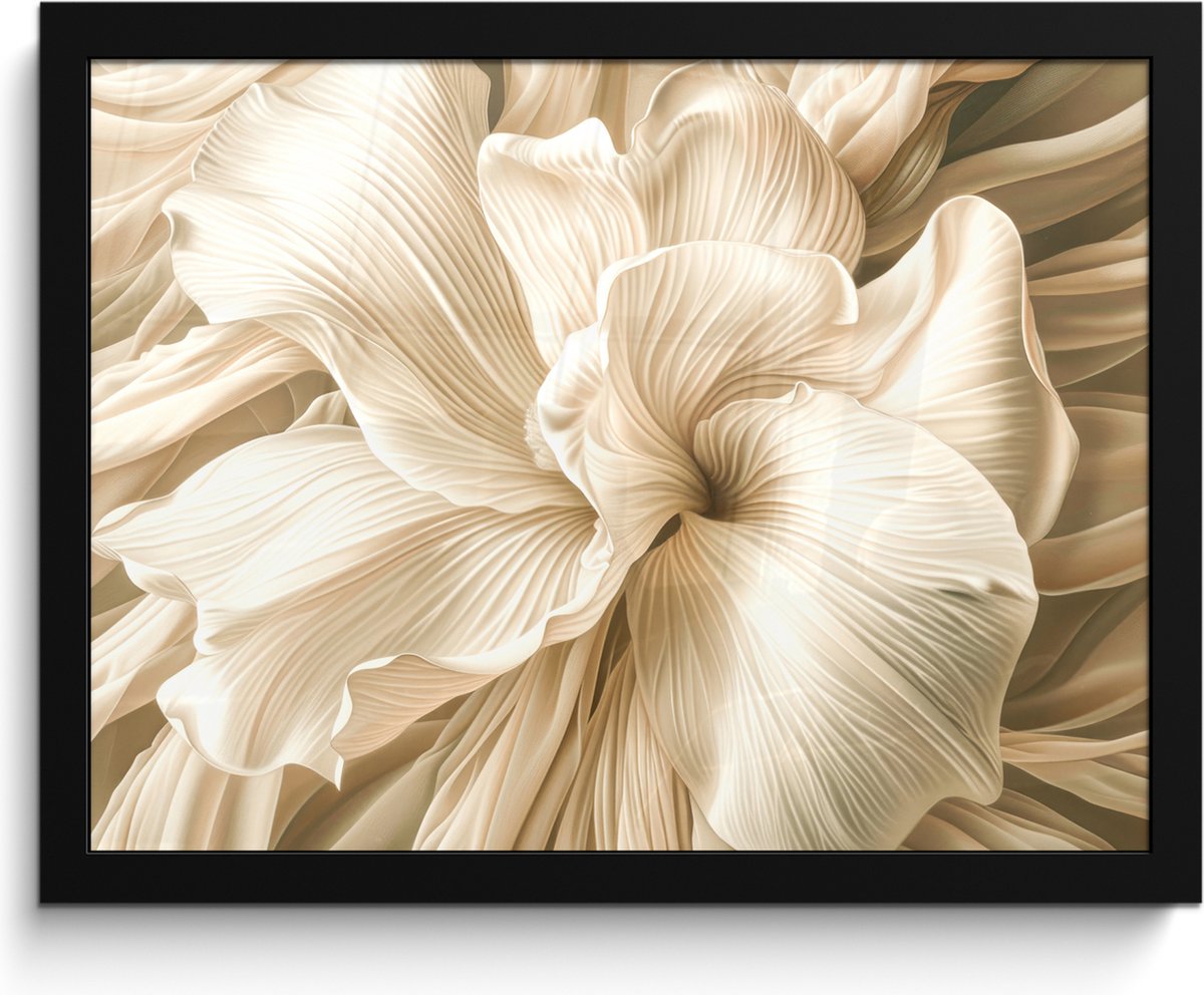 FrameYourWall Poster in lijst - Fotolijst 40x30 cm - Posters - Abstract - Beige - Bloemen - Natuur - Posterlijst zwart - Decoratie - Wanddecoratie woonkamer - Muurdecoratie slaapkamer Bloemen - Close up