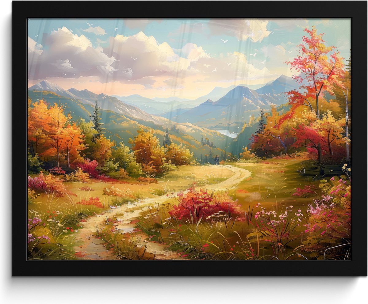 FrameYourWall Poster in lijst - Fotolijst 40x30 cm - Posters - Landschap - Illustratie - Natuur - Posterlijst zwart - Decoratie - Wanddecoratie woonkamer - Muurdecoratie slaapkamer Natuur landschap