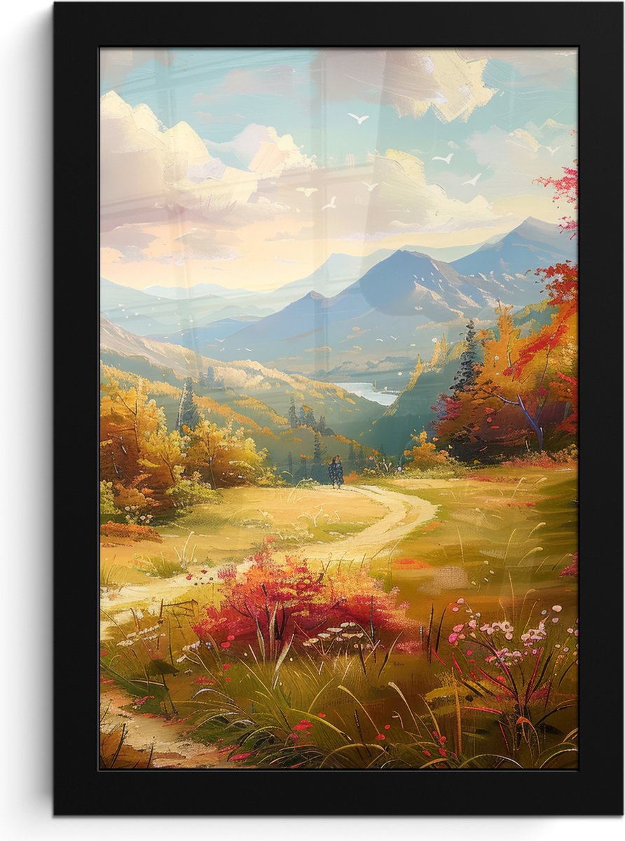FrameYourWall Poster in lijst - Fotolijst 20x30 cm - Posters - Landschap - Illustratie - Natuur - Posterlijst zwart - Decoratie - Wanddecoratie woonkamer - Muurdecoratie slaapkamer Natuur landschap