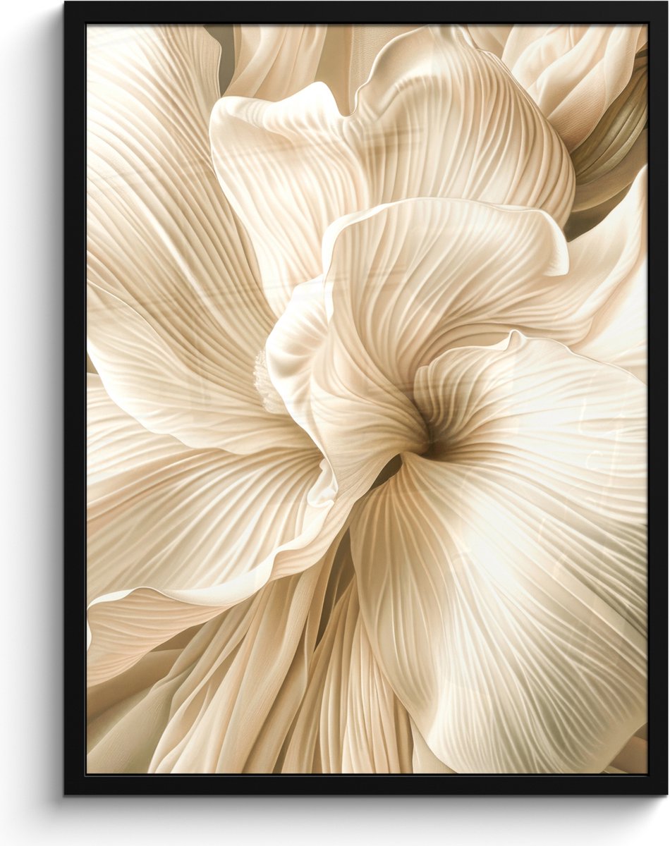 FrameYourWall Poster in lijst - Fotolijst 60x80 cm - Posters - Abstract - Beige - Bloemen - Natuur - Posterlijst zwart - Decoratie - Wanddecoratie woonkamer - Muurdecoratie slaapkamer Bloemen - Close up