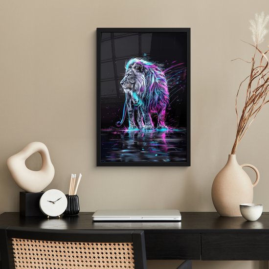 Affiche sous cadre - Cadre photo 40x60 cm - Posters - Lion - Couleurs - Zwart - Animaux - Cadre affiche noir - Décoration murale pour chambre ado - Décoration chambre ado - Accessoires chambre ado jeunesse
