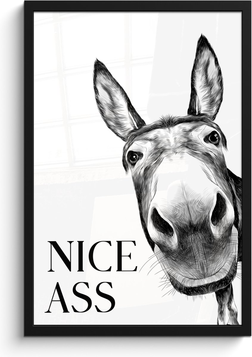 FrameYourWall Poster in lijst - Fotolijst 40x60 cm - Posters - Quote - Ezel - Dieren - Nice ass - Spreuken - Posterlijst zwart - Wanddecoratie badkamer - Muurdecoratie WC - Decoratieve accessoires - Toilet muur decoratie