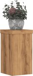 Houten plantenstandaard met eikenlook, 10x10x18 cm, met grijze vaas met plant erop.