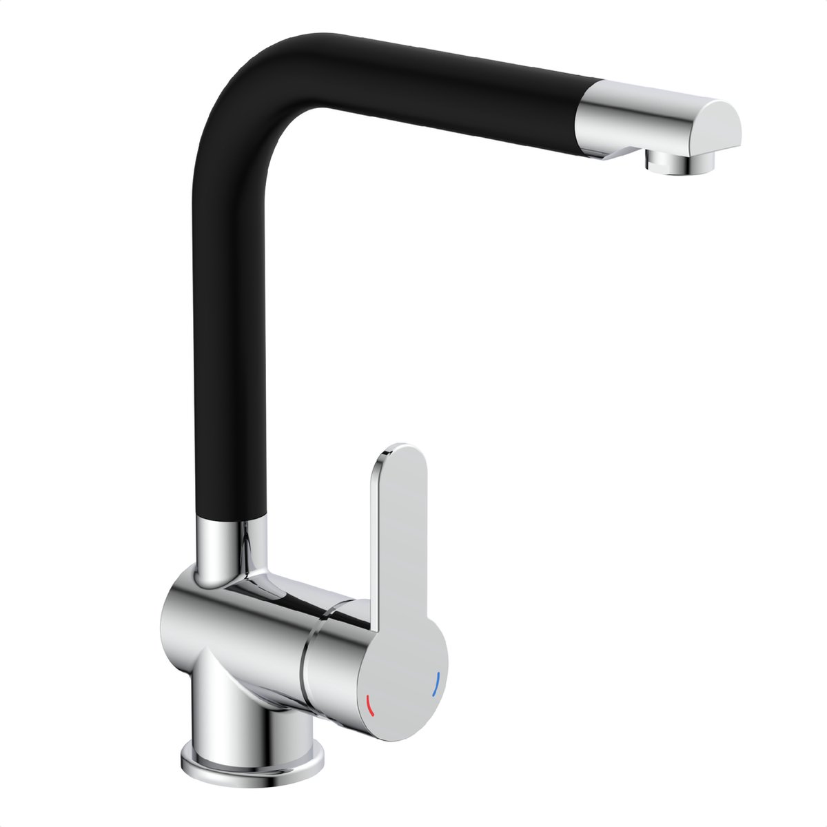 SCHÜTTE Rio Design Keukenkraan - Mengkraan - Hoge, Draaibare Uitloop - Zijdelingse Greep - Chroom/Zwart