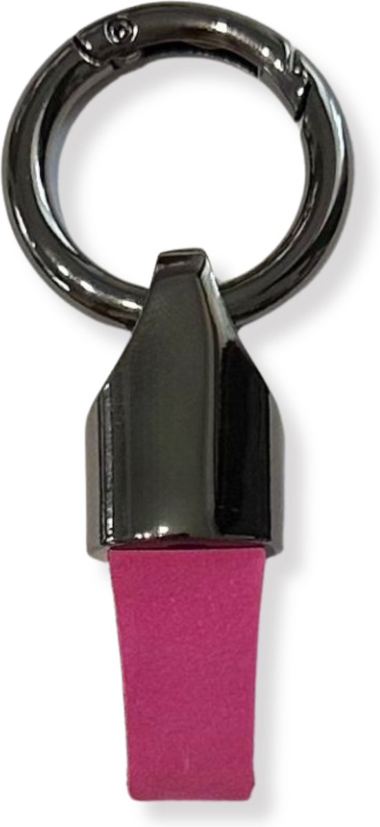 Luxe Sleutelhanger, Leren & Metaal Sleutelhanger, Kunstleer, Zwart - Roze