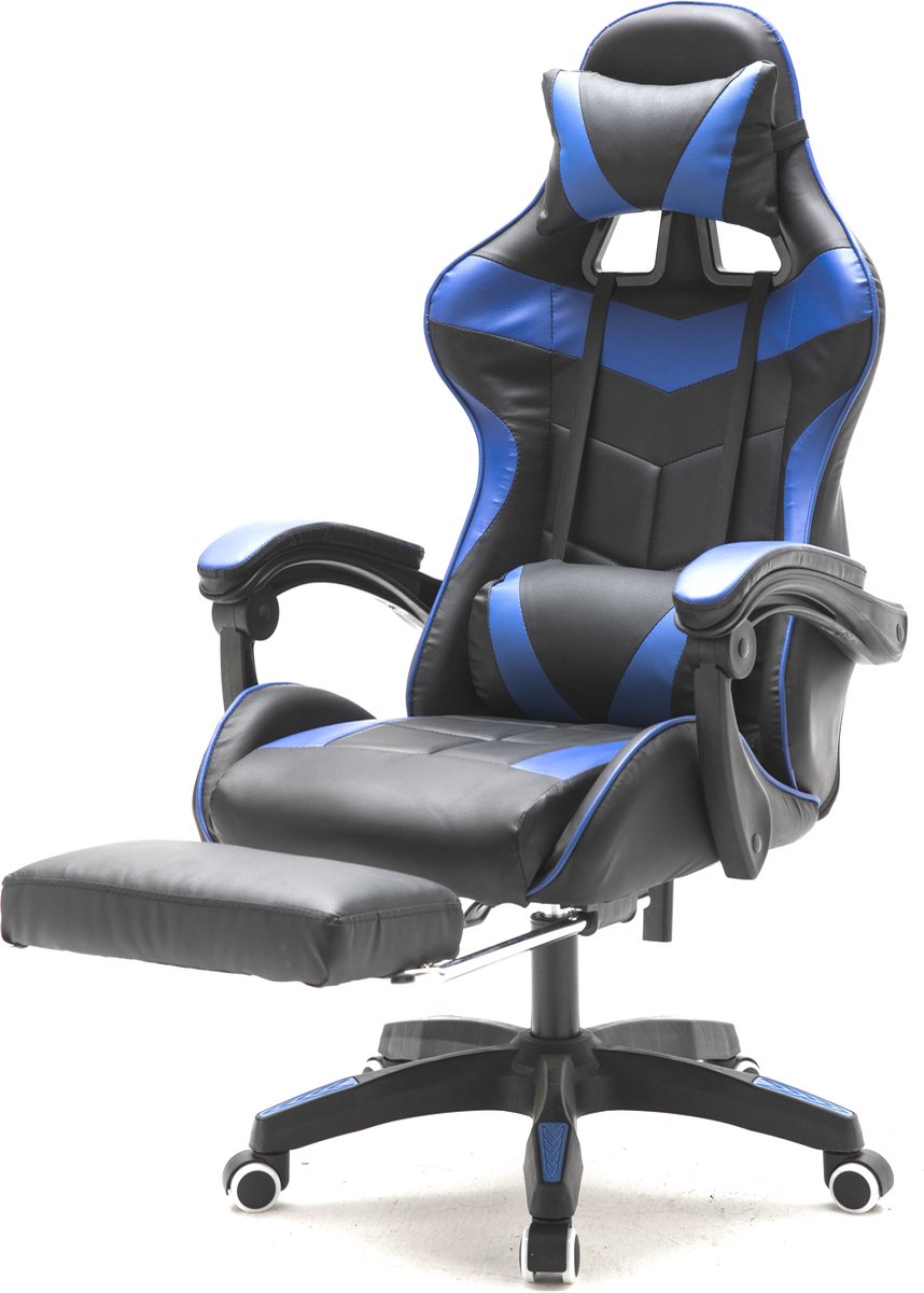 Afbeelding 3 van VDD Gaming - Gamestoel - Gamestoel met Voetsteun - Gamestoel Zwart - Gaming stoel - Bureaustoel gaming - Ergonomische Bureaustoel - Met Nekkussen & Verstelbaar Rugkussen - Met Voetsteun -Silicone Game Stoel - Draaistoel - Zwart & Blauw