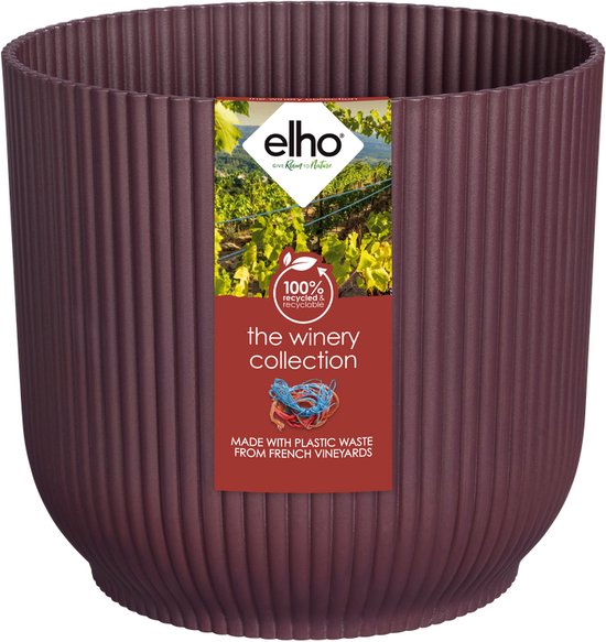 Elho The Winery Collection 22 - Pot de Fleur Interieur - Plastique 100% Recyclé - Ø 22.0 x H 20.2 cm - Rouge bordeaux
