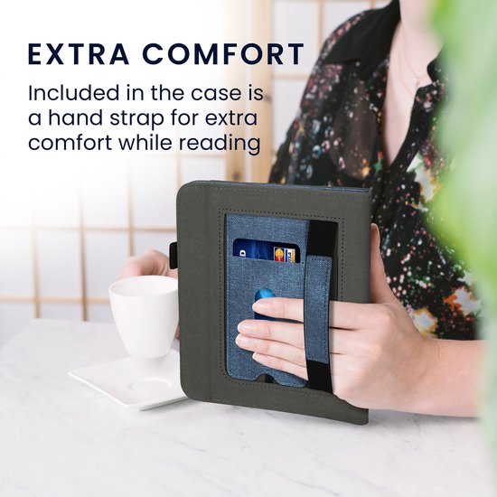 kwmobile flip cover voor e-reader - geschikt voor Kobo Libra Colour - Van imitatieleer en -suède - In donkerblauw / donkergrijs van Merkloos — afbeelding 2