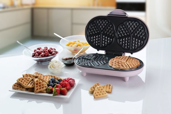 Bestron Wafelijzer - ADWM1000P - 1000W - 10 hartvormige wafels - Anti aanbaklaag - Roze - 5 jaar garantie van Bestron — afbeelding 5