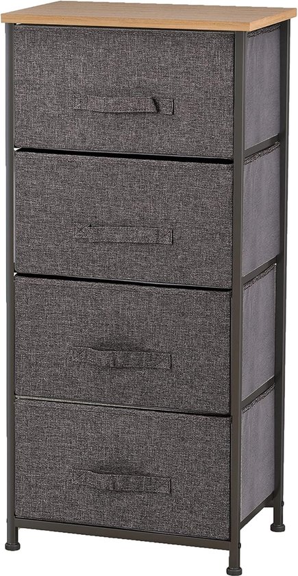 WANGIRL Commode Chambre en Tissu, Cadre en Métal, Meuble 4 Tiroirs