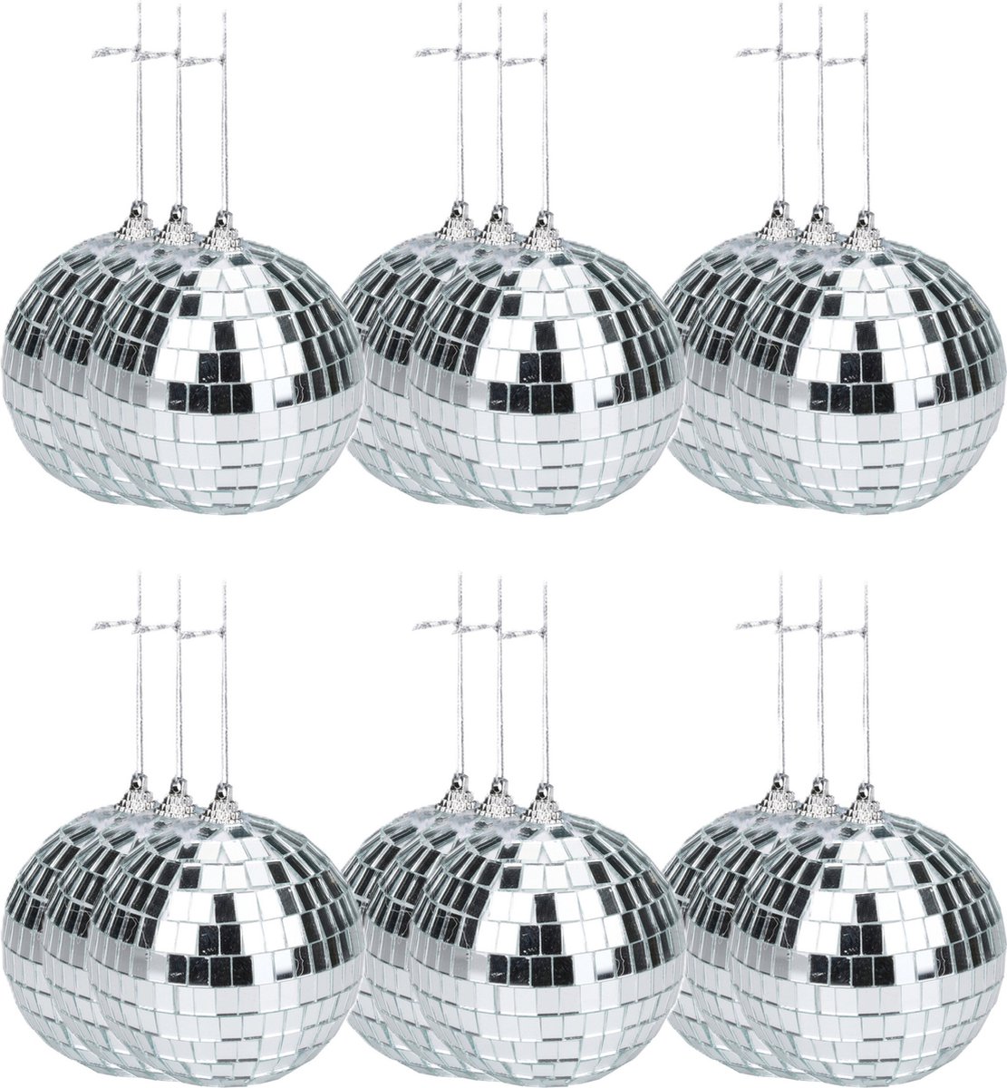 Articasa Disco kerstballen - 24x st - zilver - D6 cm - kunststof - discobol - spiegelbol - discobal