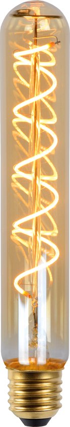 Ampoule à incandescence cylindrique ambrée avec filament LED en spirale visible.
