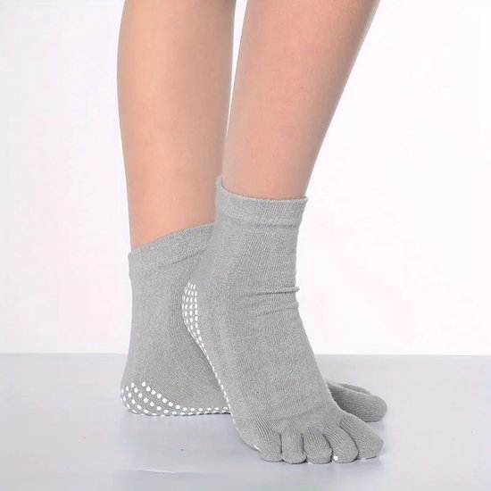 Yoga Sokken Full Toe - Volle Teen Yoga Sok - Met Anti Slip Onderkant - Antislip Sokken - Pilates Sokken - Maat 36-40 I Grijs van ToeSox — afbeelding 2