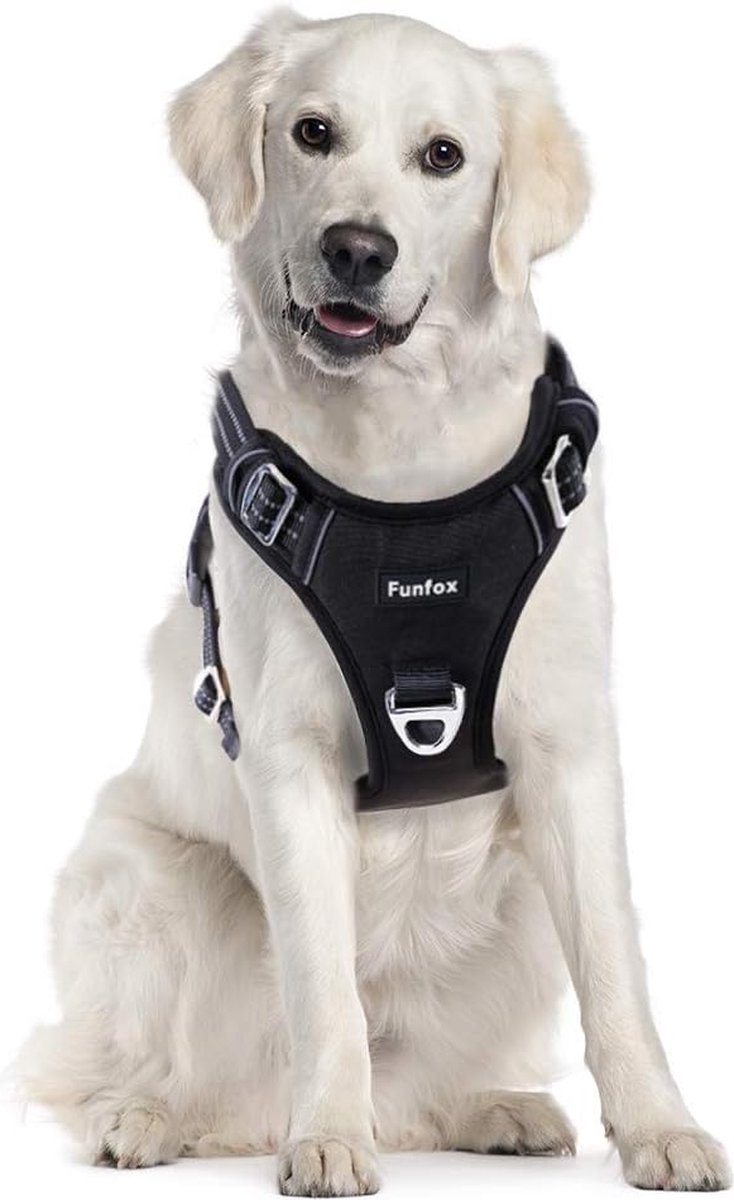 Hondentuig voor grote honden Geen trektuig Verstelbaar Anti-trekveiligheidstuig Hondentuig Set Middelgrote honden Borsttuig Hond Groot Ademend Hondentuig Zwart Groot L