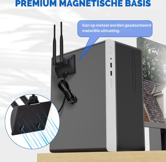 Vecys WiFi Antenne Dual Band 2.4G/5G/5.8G – 12dBi Omnidirectioneel – Magnetische Voet – RP-SMA – 1.5m Kabel – Voor Router En PCIe Kaart