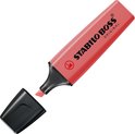 Felrode STABILO BOSS Original stift met dop eraf, punt zichtbaar.