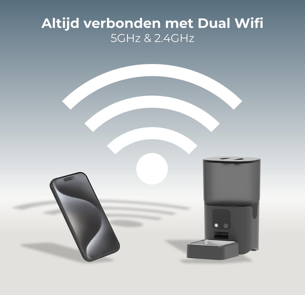 Afbeelding 2 van CatElite® - Automatische Voerbak Kat - 6L Voerdispenser RVS - Dual WiFi 5Ghz & 2.4Ghz - Voerautomaat Dispenser met Smart App - Voor droogvoer - Zwart