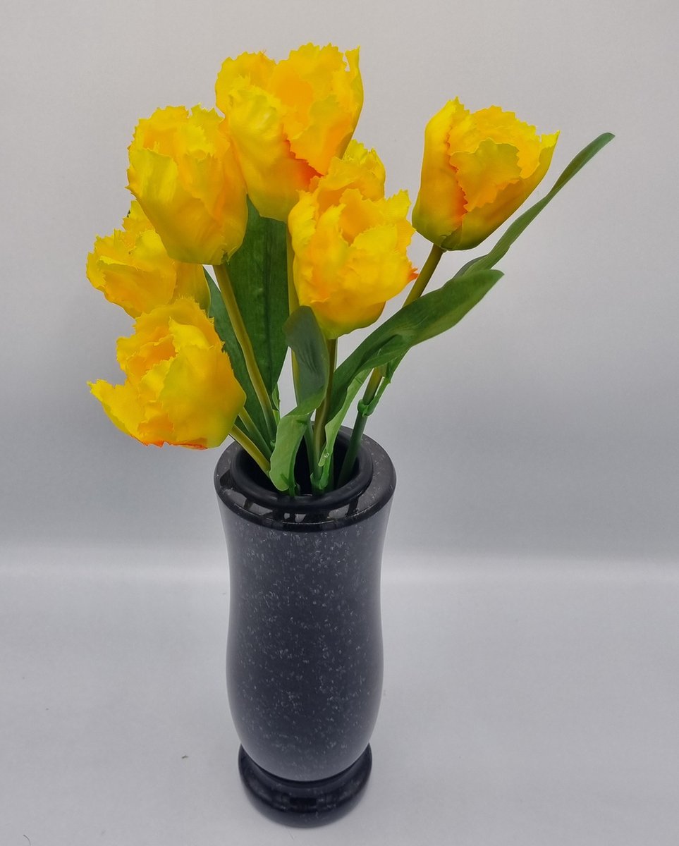 Boeket - Tulp - U644-m1/2 - 36cm - Geel - 7 bloemen - Grafdecoratie - Zijdenbloemen - Kunstbloemen