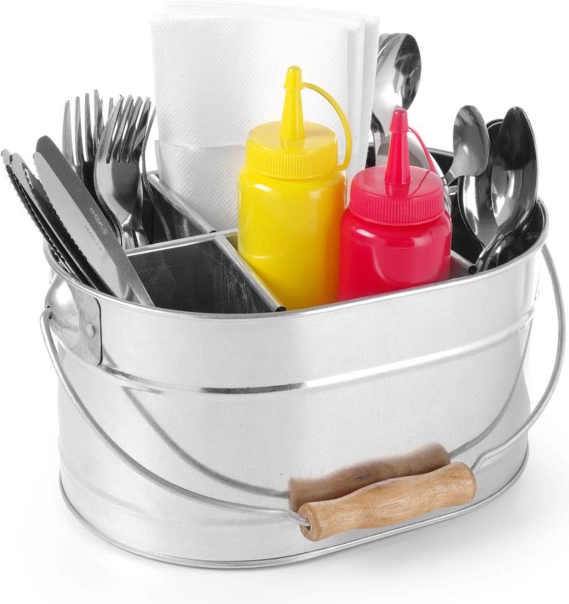 HENDI Rustieke tafel caddy – gegalvaniseerd staal – houten handgreep – 245x180x130 mm