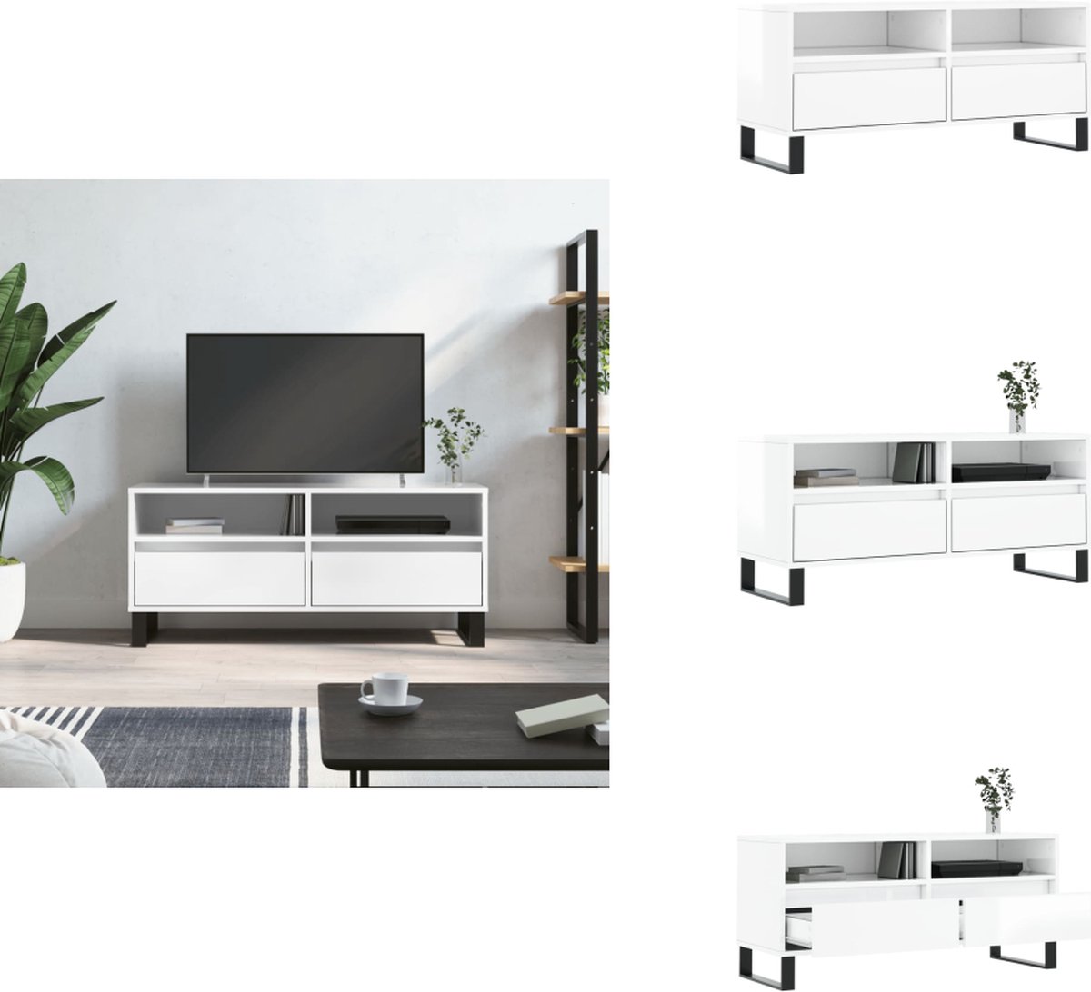 vidaXL Tv-meubel - 100x34,5x44,5 - cm - bewerkt - hout - hoogglans - wit