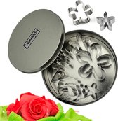 Uitsteekvormpjes Set - 12 Verschillende Bloemblaadjes Vormen voor fondant bloemen in een Rond Blikje