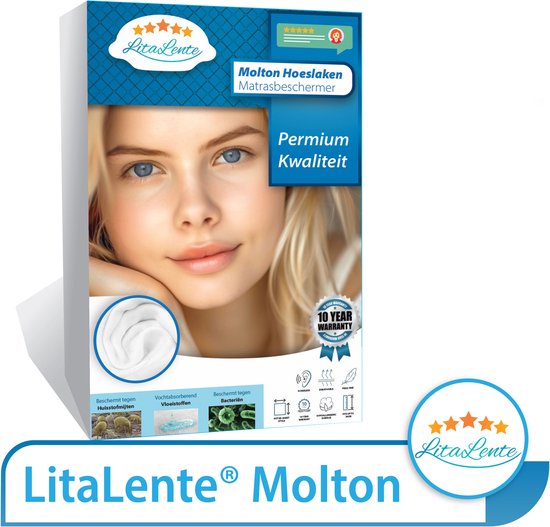 LitaLente® Molton hoeslaken. Beschermt tegen huisstofmijt, bacteriën en vocht. Premium kwaliteit met 10 jaar garantie.