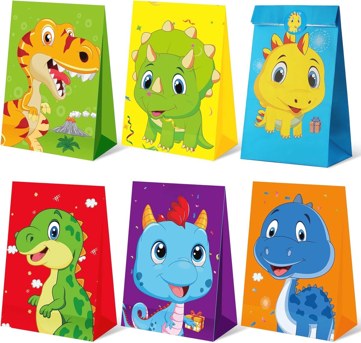 Dino Geschenkzakjes - 18 Stuks Papieren Zakjes voor Kinderverjaardag met Dinosaurus Stickers