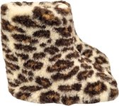Wollen sloffen van schapenwol - heerlijk warm - hoog model met panter printje / luipaardprint - maat 37