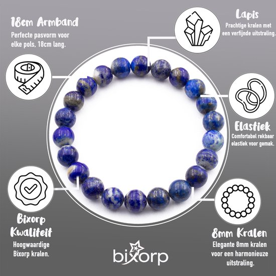 Lapis lazuli armband, 8mm kralen, 18cm lang, elastisch. 'Prachtige kralen met een verfijnde uitstraling.'