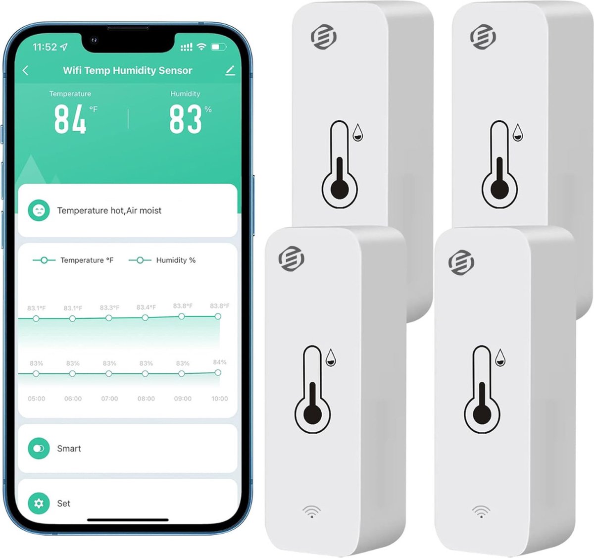 Equivera Weerstation Binnen en Buiten - Hygrometer - Thermometer - Digitaal voor Binnen en Buiten - Luchtvochtigheidsmeter - Geavanceerde Versie
