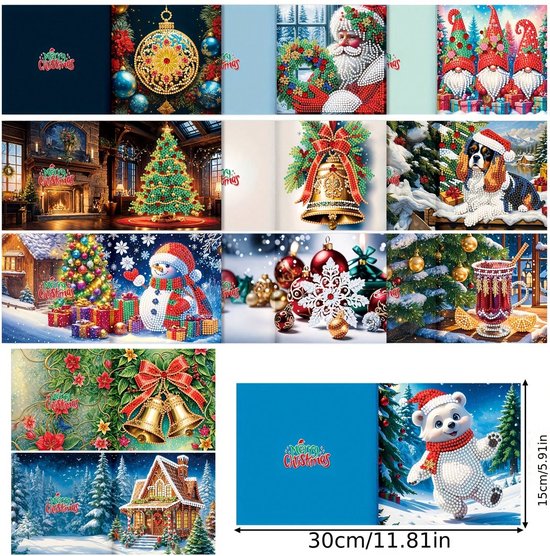 Diamond Painting Kerstkaarten - Kerst - 12 stuks inclusief enveloppen ...