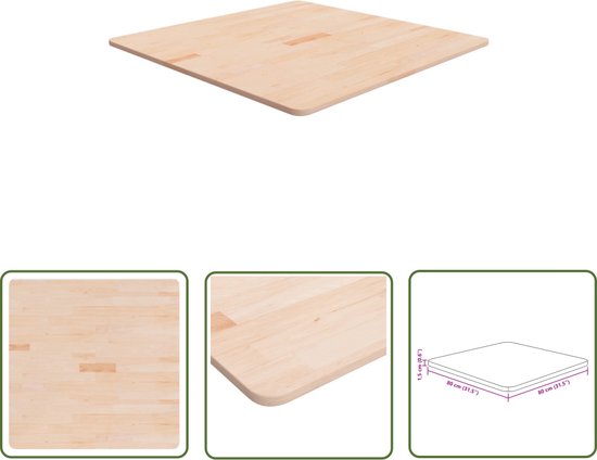 Plateau de table carré vidaXL 80 x 80 x 1,5 cm en eikenhout non traité - Plateau de table - Table - Plateau de table en bois - Tables
