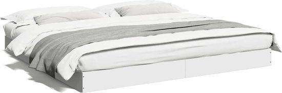 vidaXL - Cadre de lit - décoré - bois - blanc - 180x200 - cm