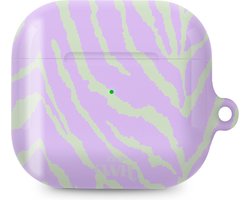 xoxo Wildhearts hoesje geschikt voor AirPods 4 - Main Character - Ook als telefoonhoesje verkrijgbaar - schokbestendige case - koptelefoonhoesje - Glimmende afwerking - Beschermhoes met zebraprint - dierenprint hoesje - Paars - Groen