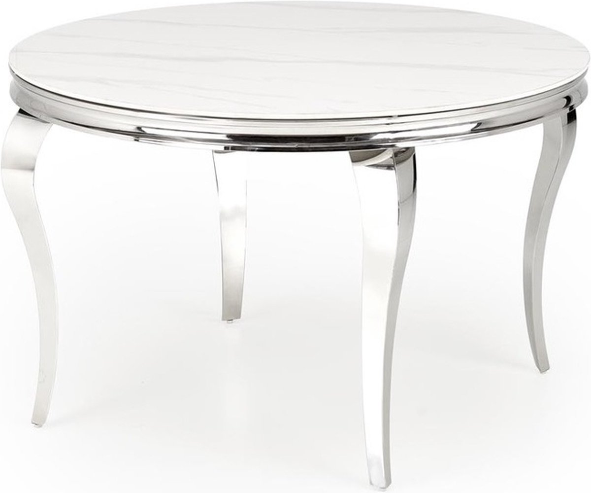 home style Ronde eettafel Reginald 120 cm wit marmer met chrome